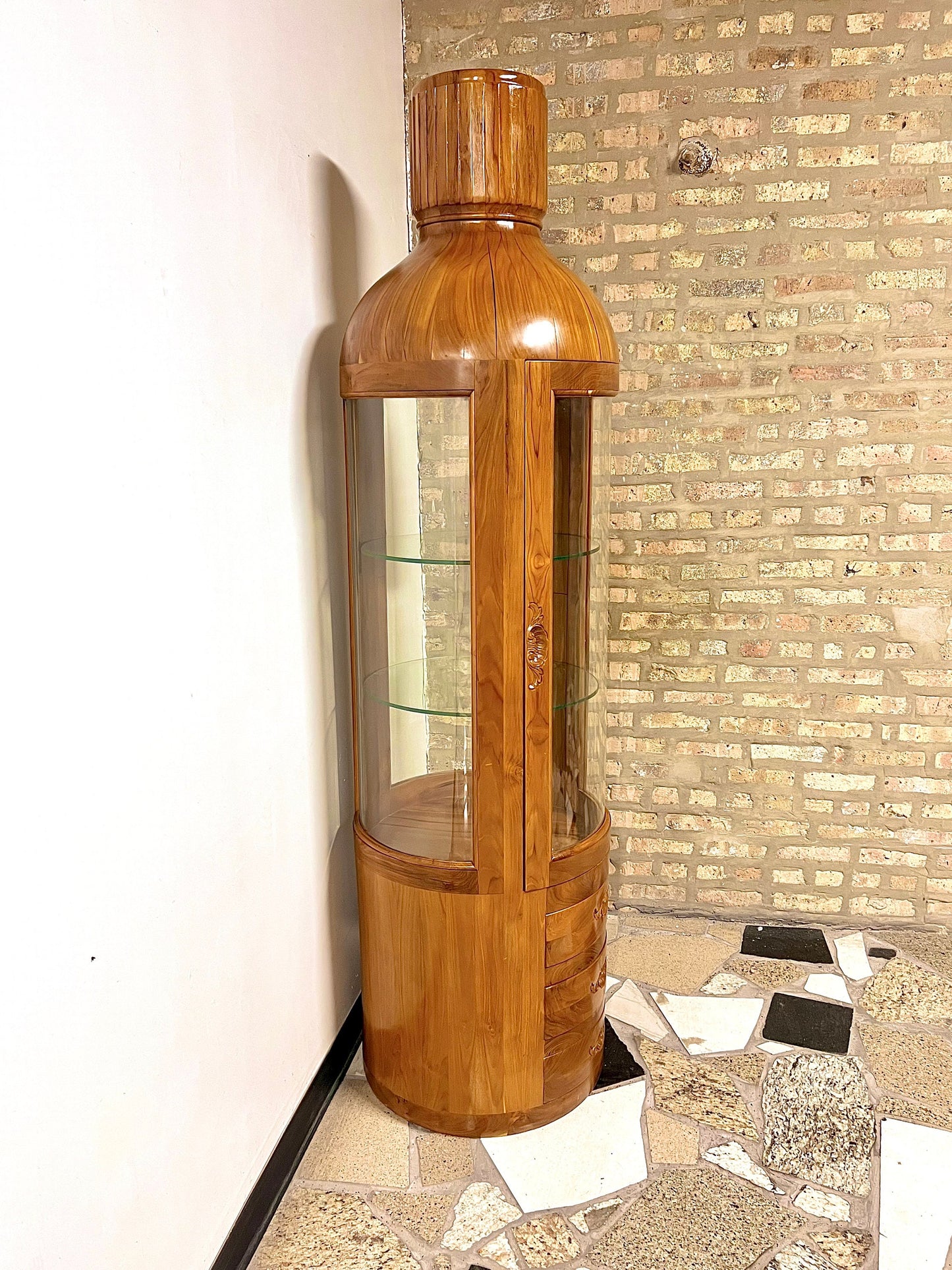Teak Bottle Shaped Display Cabinet Glass Displays Wooden Drawers Unique Teak Display Cabinet Glass Display Cabinet Showcase Cabinet