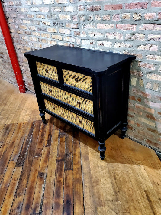 Solid Wood Woven Rattan Dresser Handmade