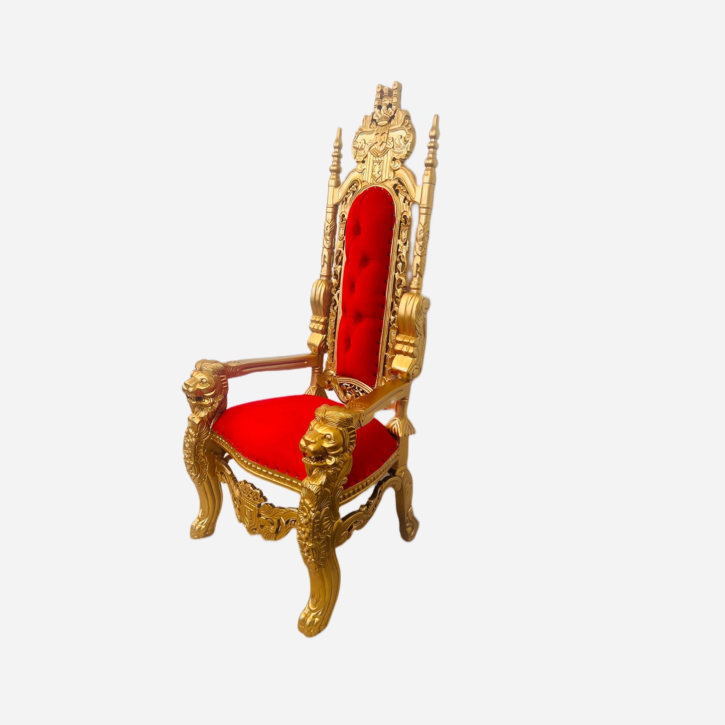 Throne Chair | King Throne Chair | Mahogany wood | Red | Lion Head