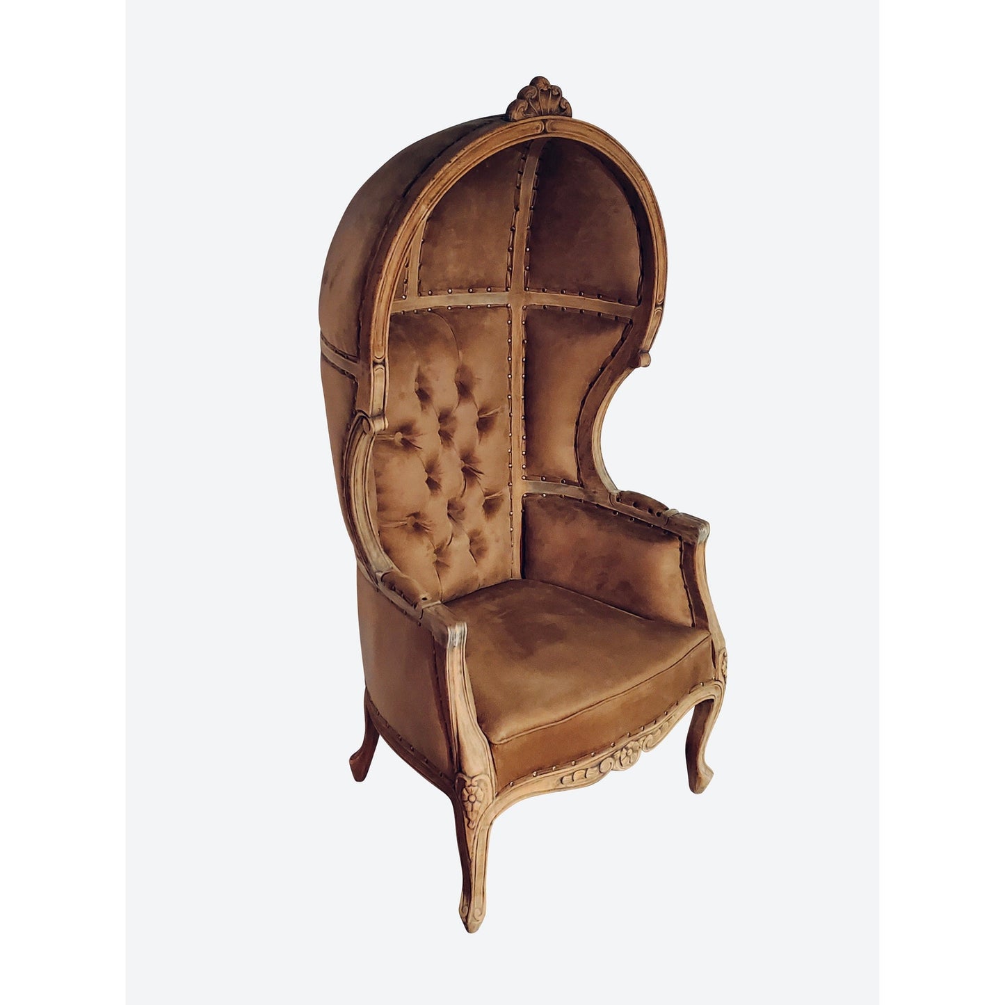 Balloon Chair | Porter Chair | Throne |Louis XV Style Tufted Dome Canopy Chair | Brown Velvet Natural Cedar Trim | French Inspired Design