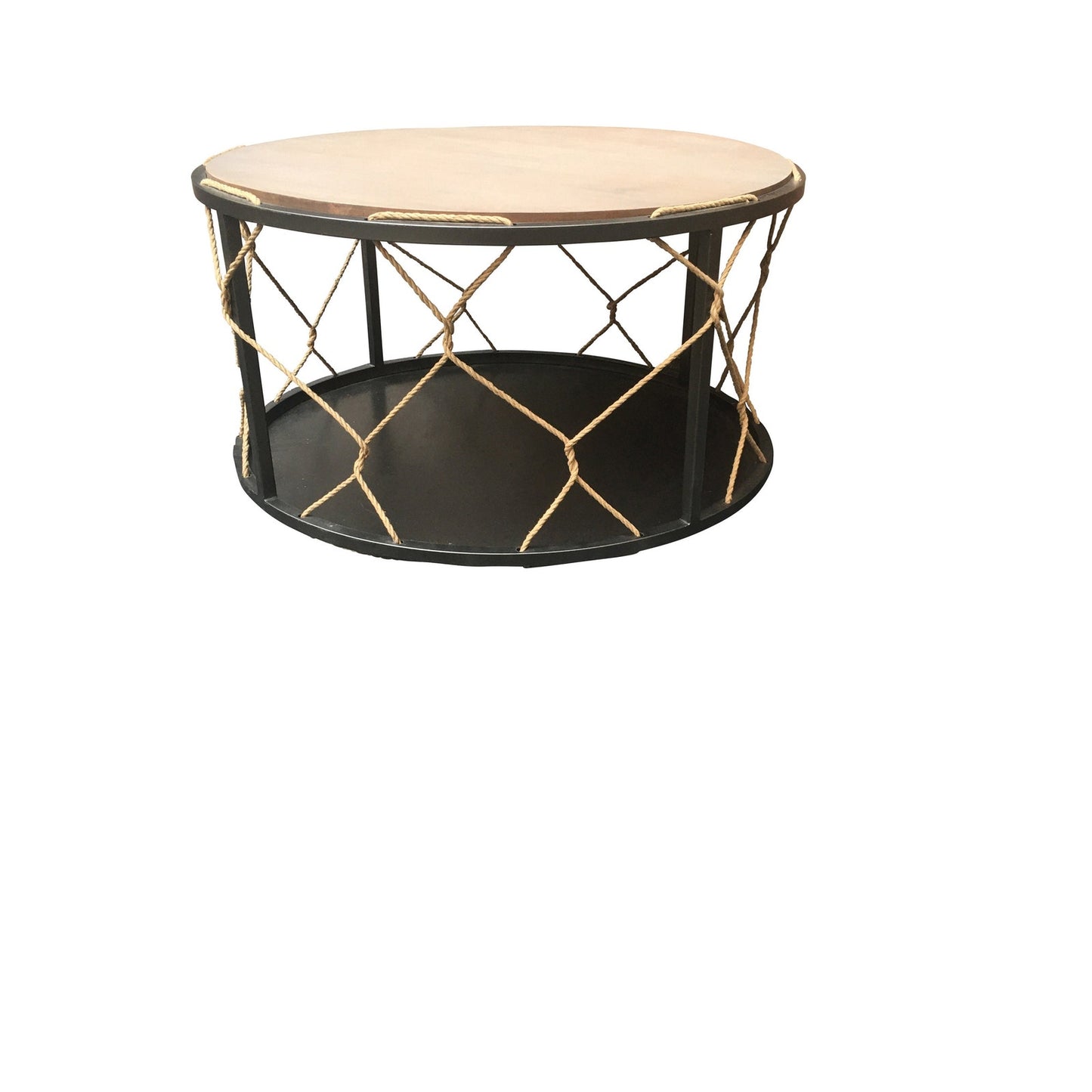 Modern Center Table Metal Solid Wood Woven Rope Coffee Table Accent Table