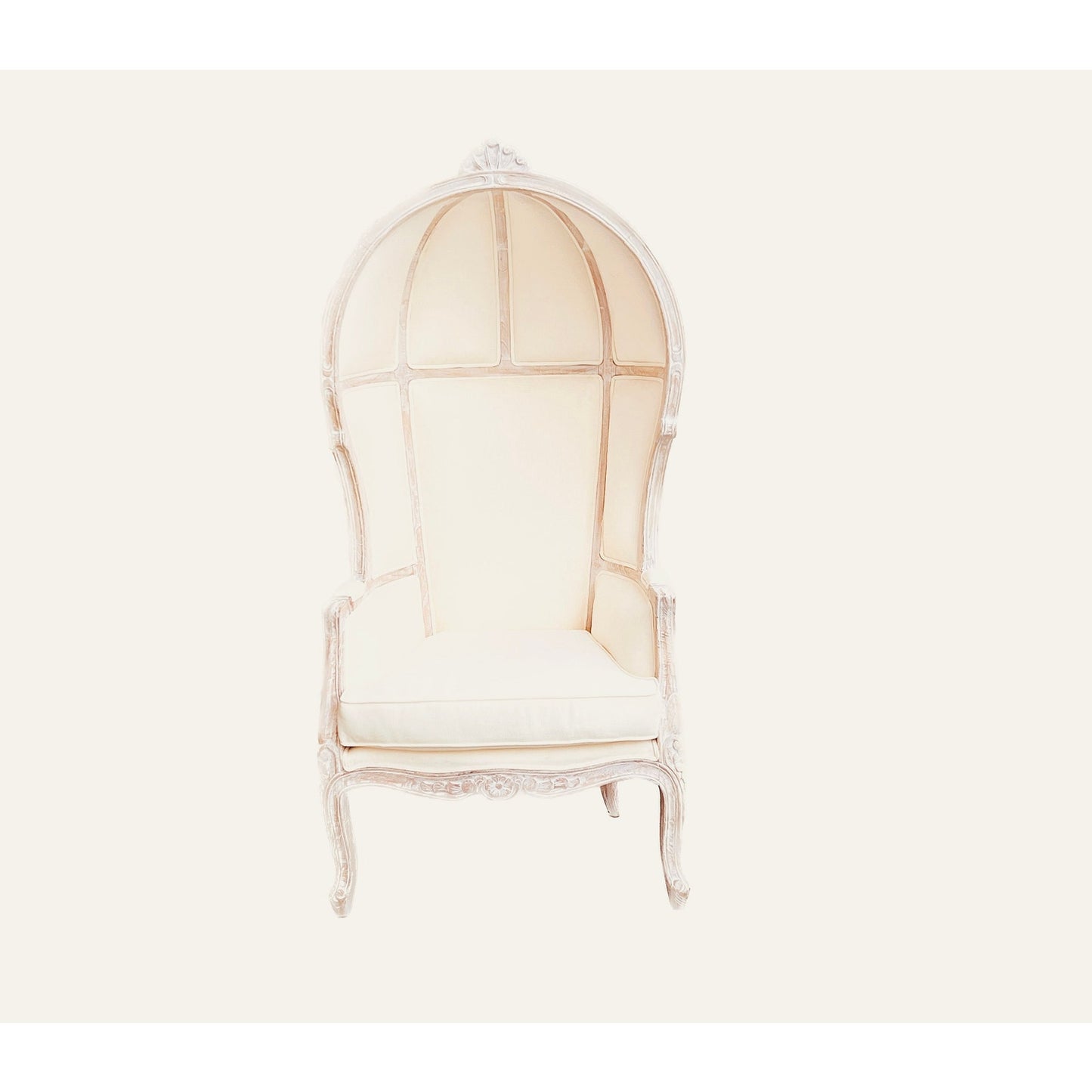 Balloon Chair | Porter Chair | Throne |Louis XV Style Dome Canopy Chair | White Linen White-wash Trim