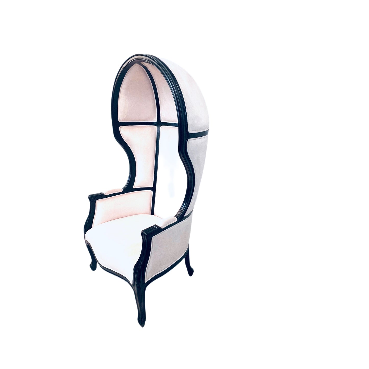Balloon Chair | Porter Chair | White Velvet Black Trim Throne | Louis XV Style Dome Canopy Chair | French Inspired Design