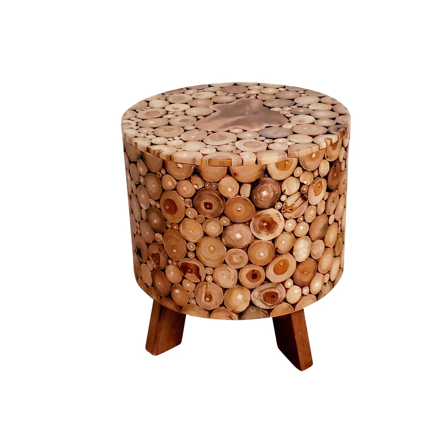 Teakwood Wood Chip Stool Driftwood Inlay Stool