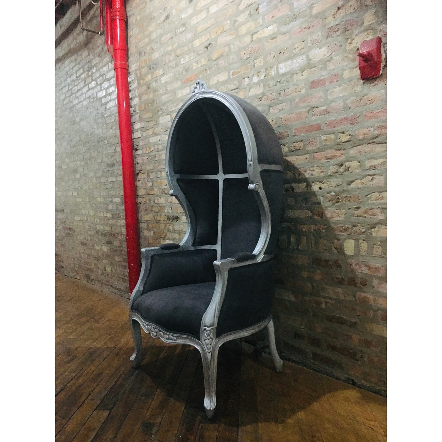 Balloon Chair | Porter Chair | Throne |Louis XV Style Dome Canopy Chair | Silver Trim | French Inspired Design