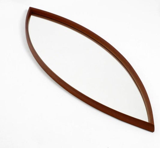 Solid Teakwood Mid-century Modern Syroco mirror oblong cat eye oval mirror