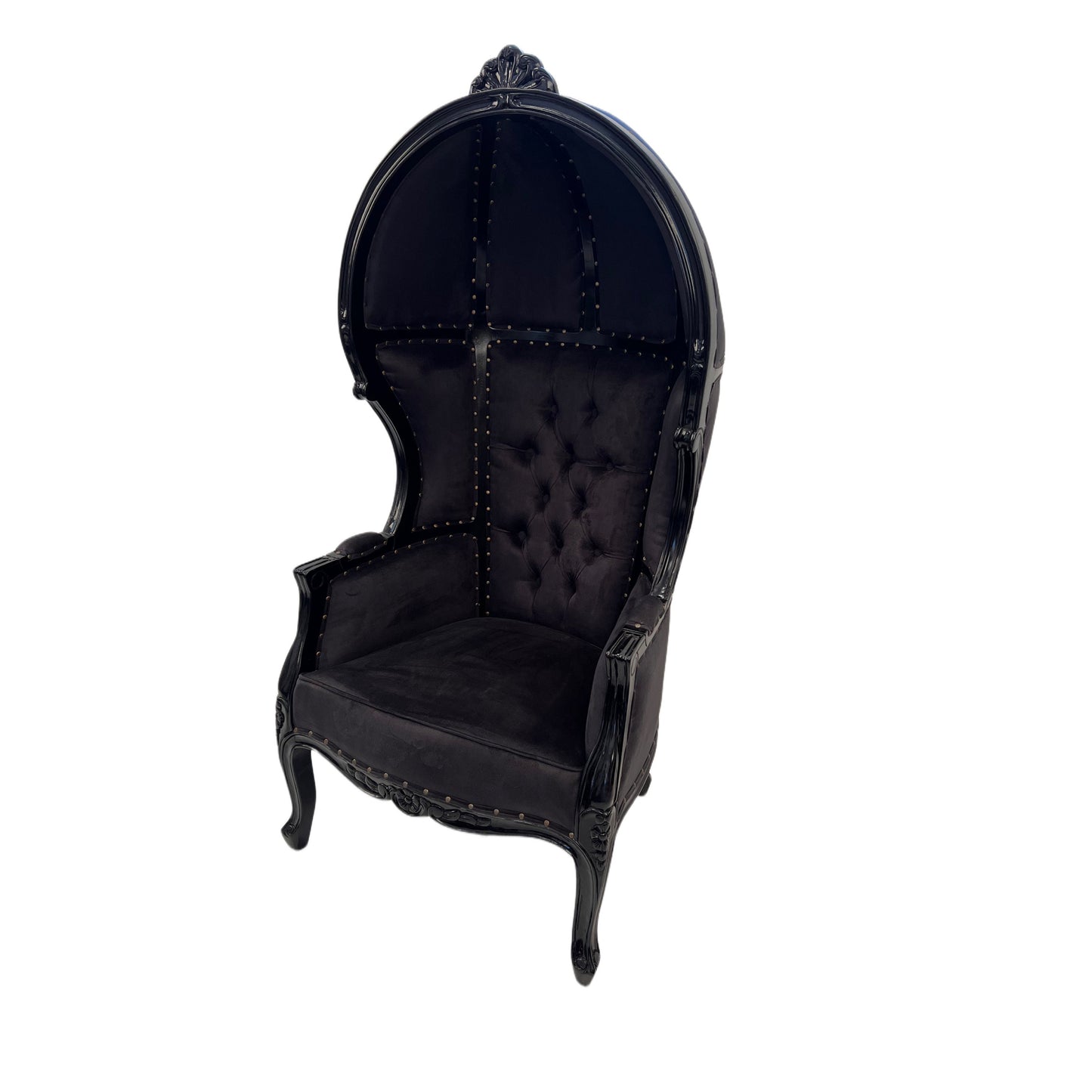 Balloon Chair  | Porter Chair | Throne | Louis XV Style Tufted Dome Canopy Chair | Black Velvet Black Trim | French Inspired Design