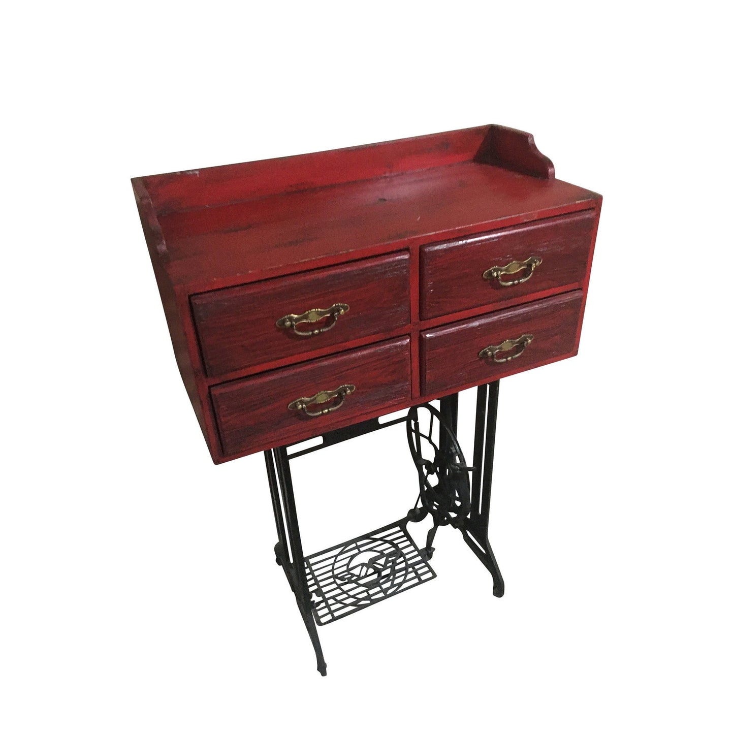 Reclaimed Industrial Table (Teakwood) with Cast Iron Sewing Machine Base