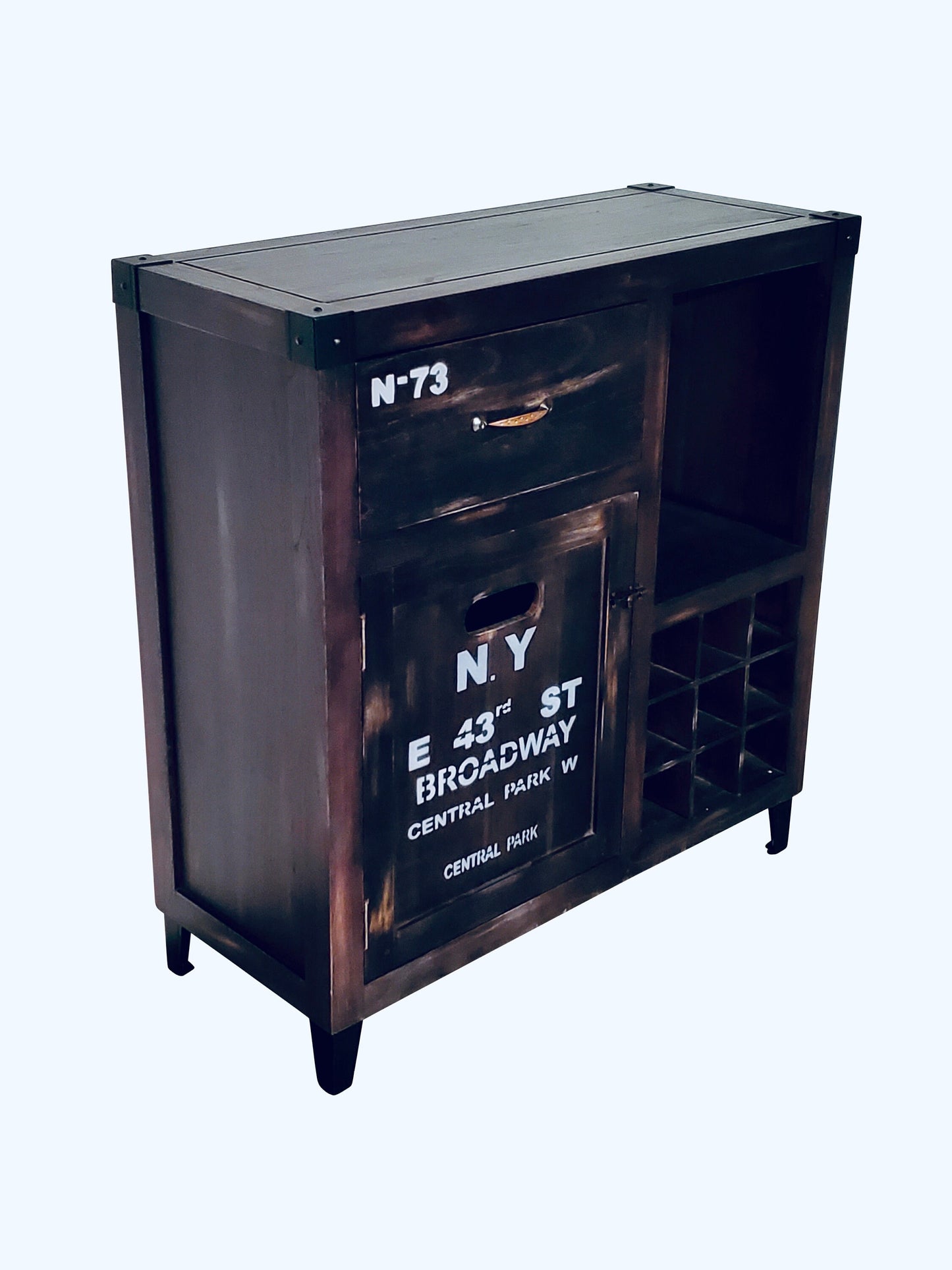Solid Wood New York City Graffiti Wine Cabinet Industrial Cabinet
