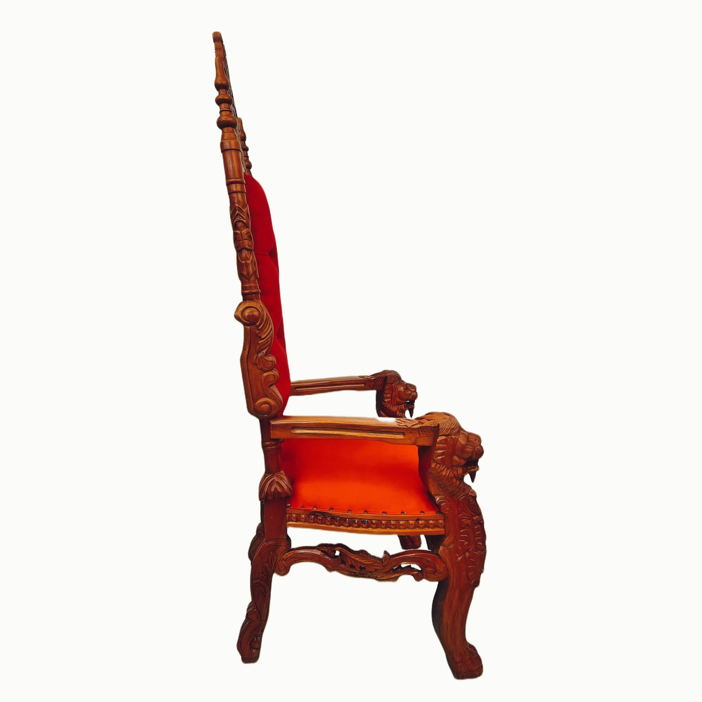Throne Chair | King Throne Chair | Mahogany wood | Red | Lion Head