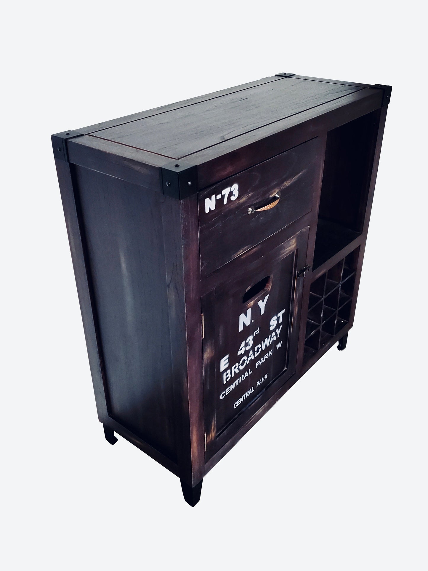 Solid Wood New York City Graffiti Wine Cabinet Industrial Cabinet