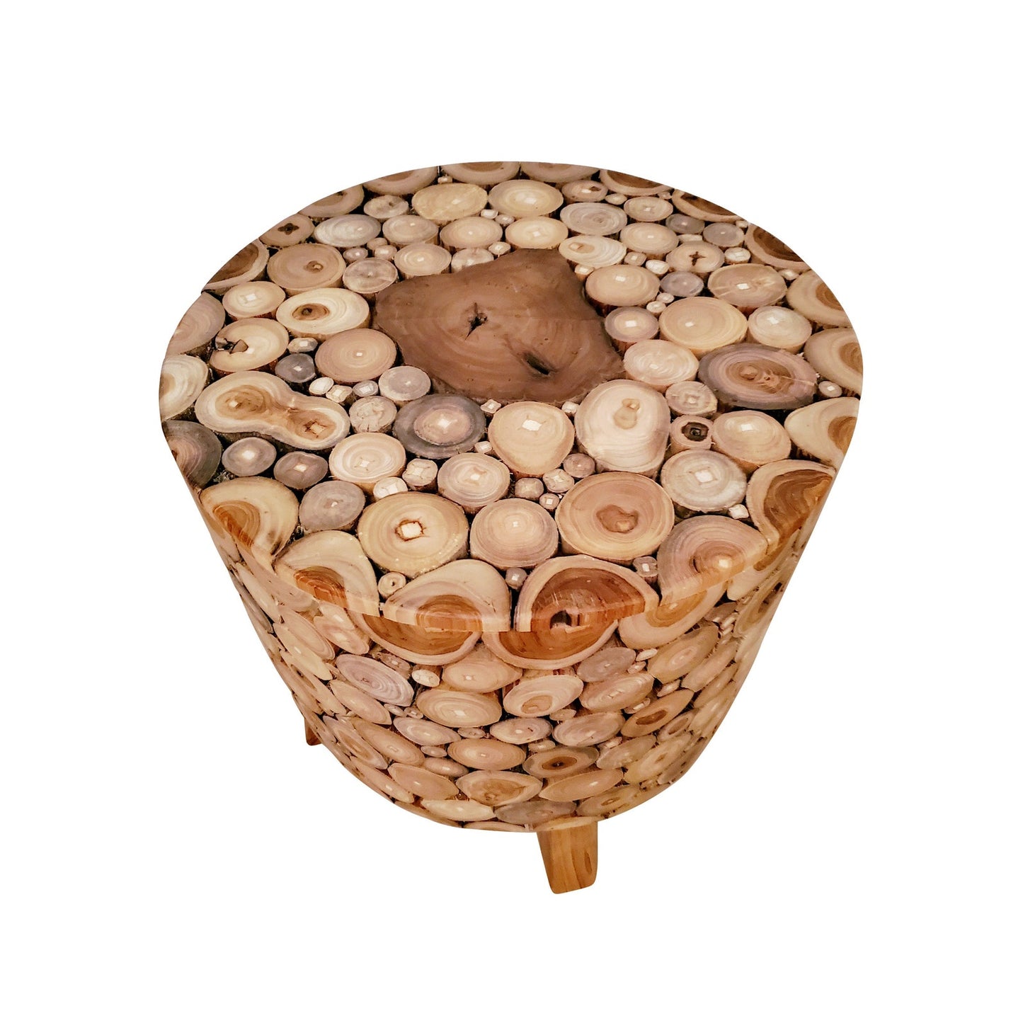 Teakwood Wood Chip Stool Driftwood Inlay Stool