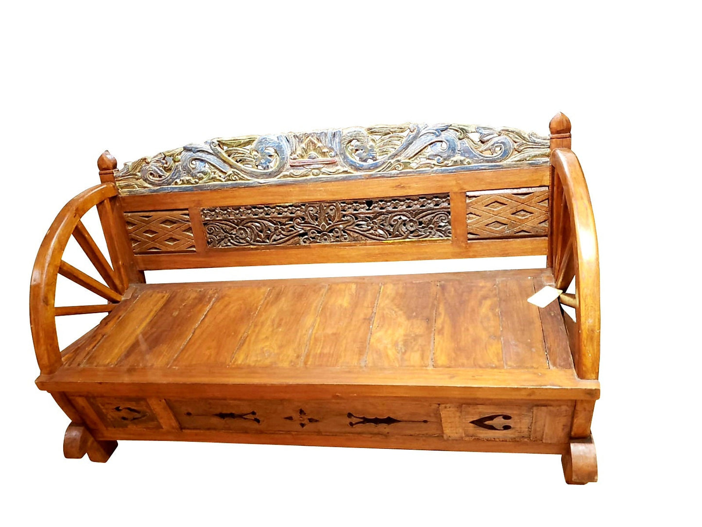 Reclaimed Teakwood Wagon Wheel Bench