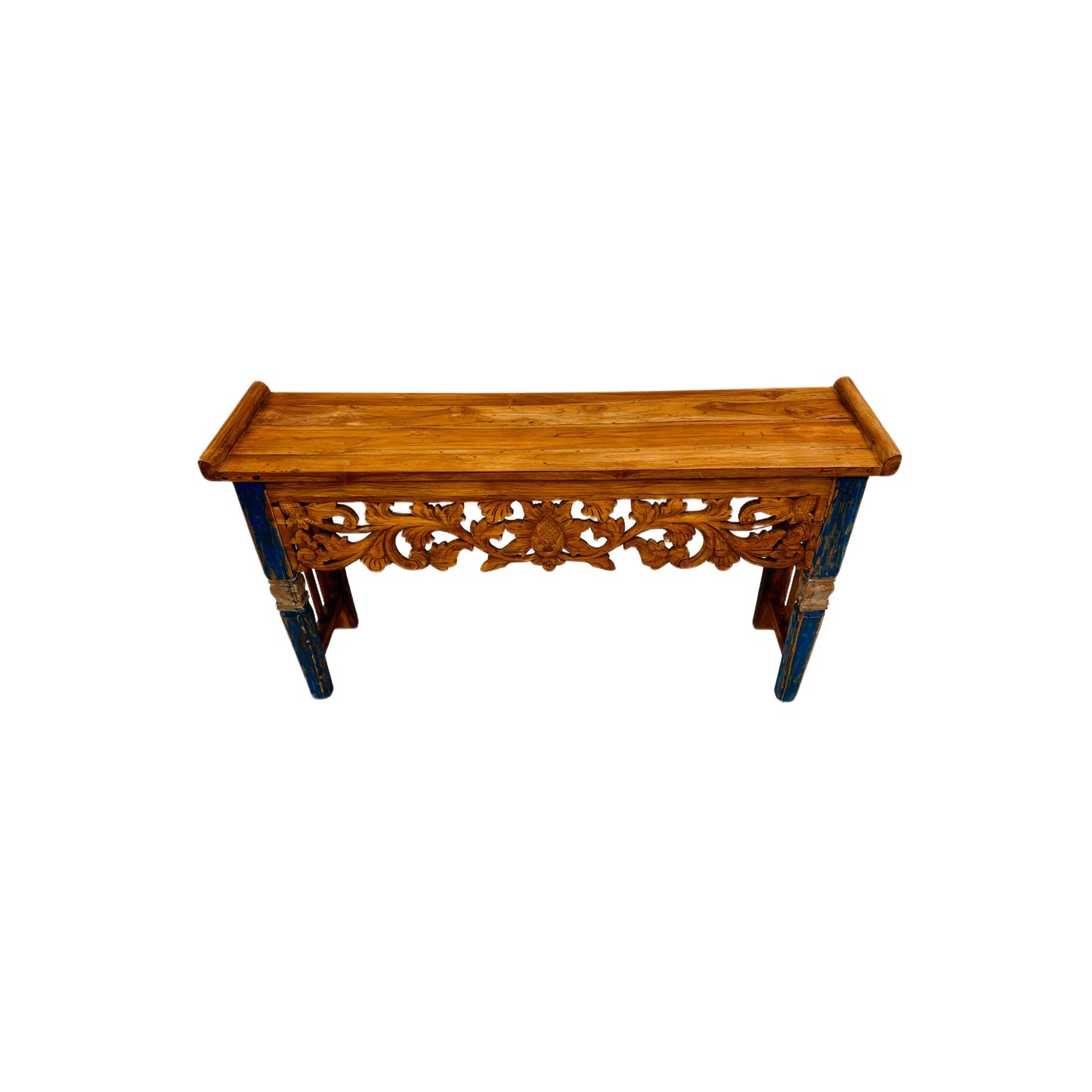 Console Table | Reclaimed Teak Wood | Architectural Carved Console | Hand-Painted | Handmade | Carved Console Table | Leaf Design