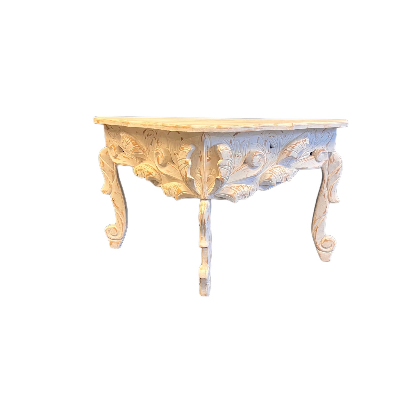 Solid wood white-washed handcrafted rustic modern farmhouse console entrance table