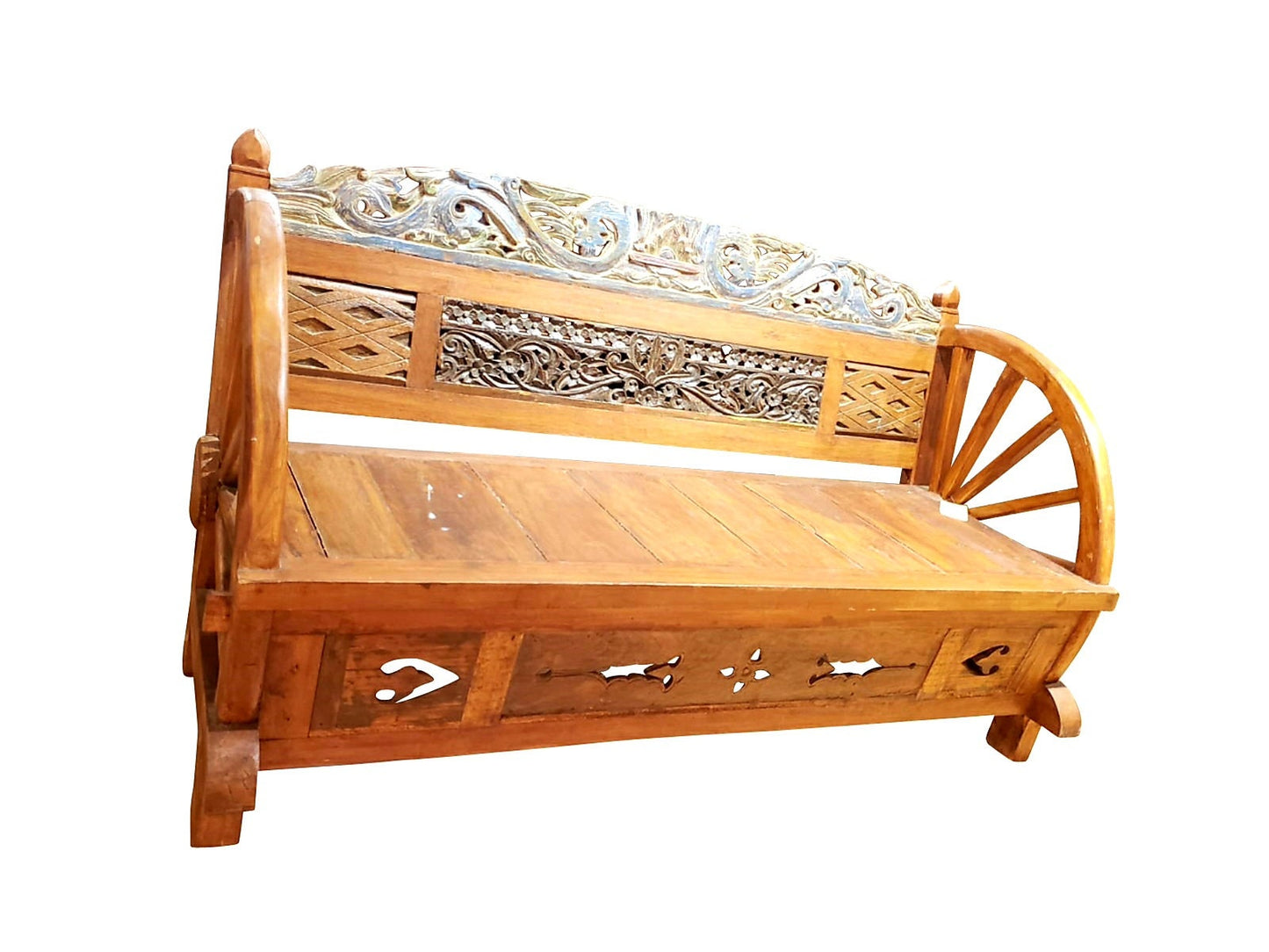 Reclaimed Teakwood Wagon Wheel Bench