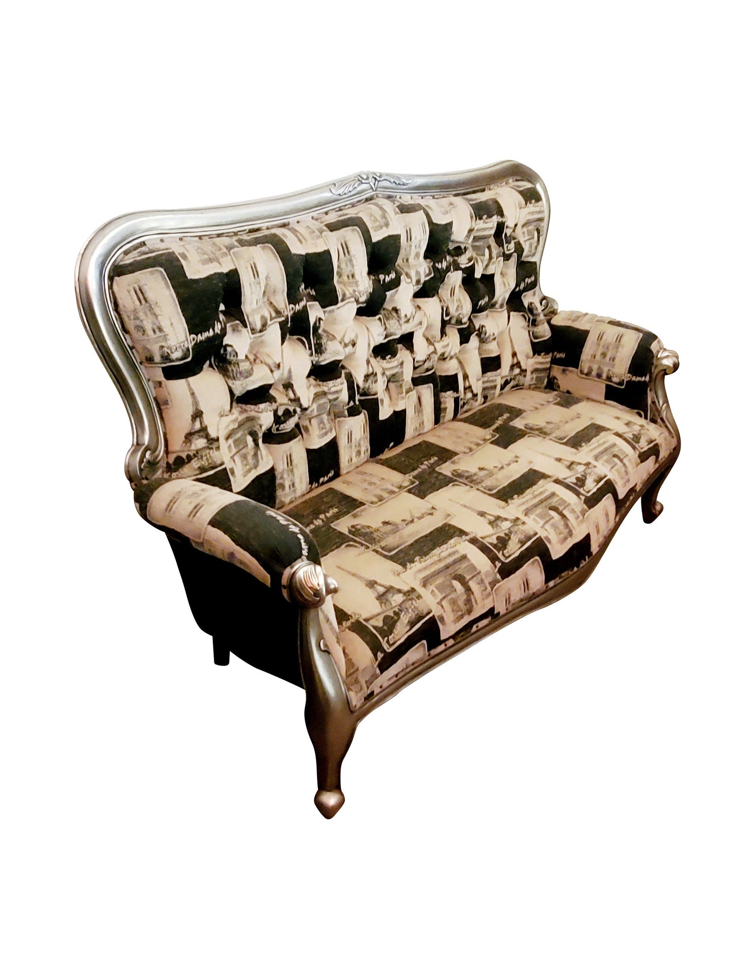 Silver stain teakwood Paris fabric design sofa