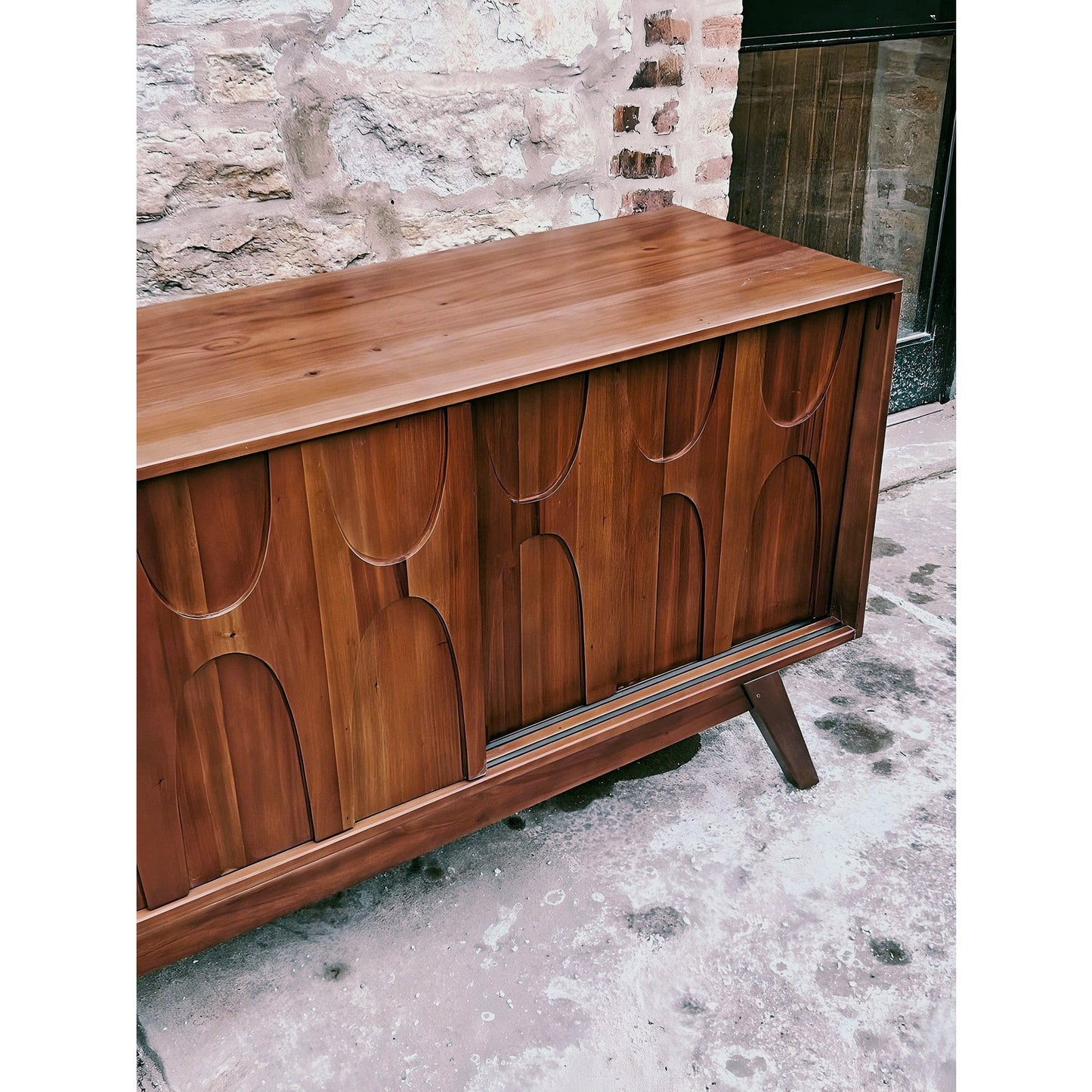 Brasilia Style Mid Century Credenza Sideboard Media Console Solid Wood Construction