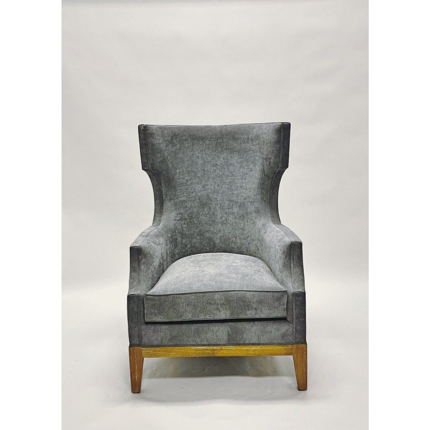 Grey Wingback Chair Solid Wood Handcrafted