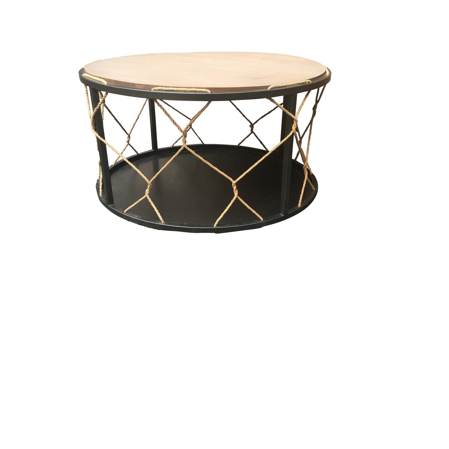 Modern Center Table Metal Solid Wood Woven Rope Coffee Table Accent Table