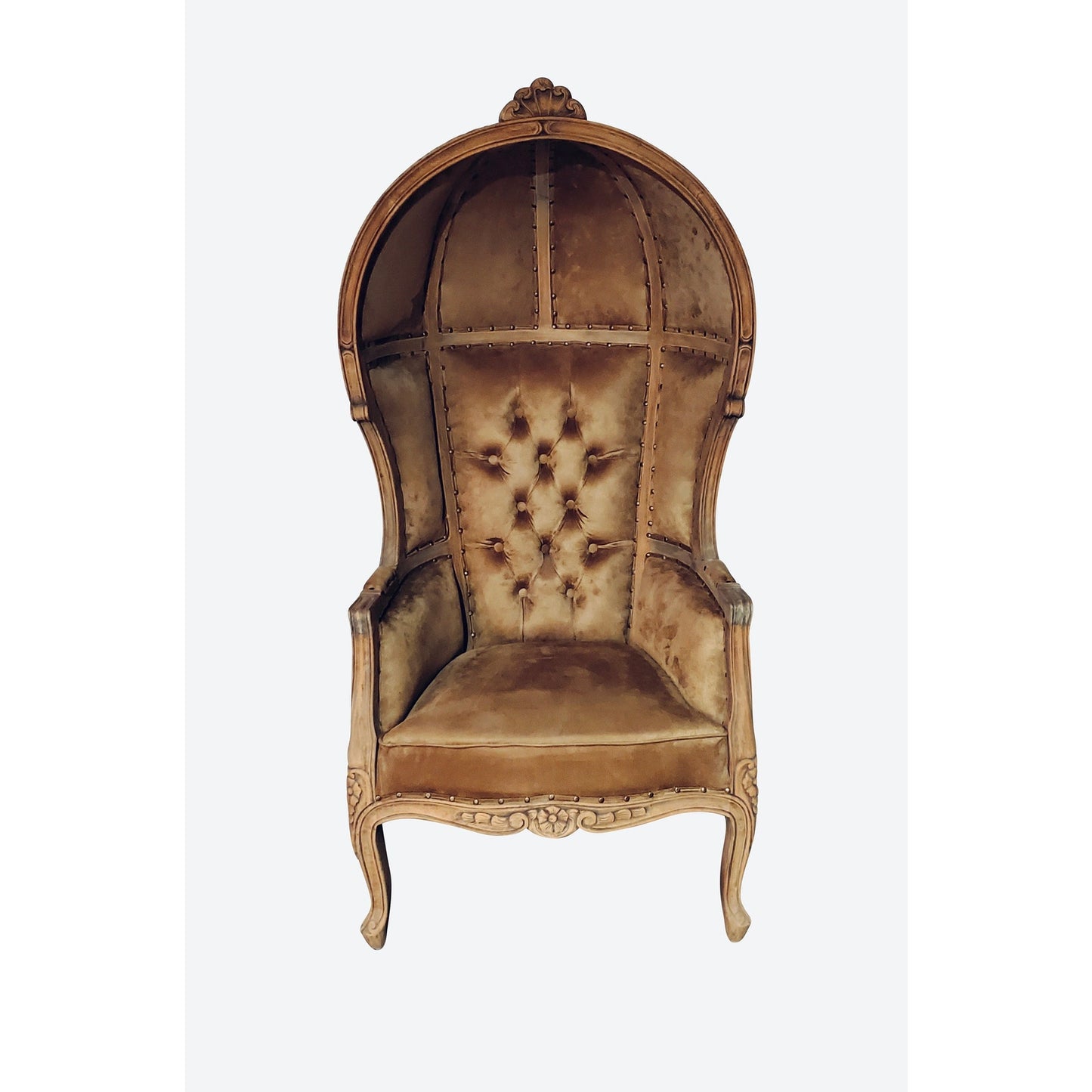Balloon Chair | Porter Chair | Throne |Louis XV Style Tufted Dome Canopy Chair | Brown Velvet Natural Cedar Trim | French Inspired Design