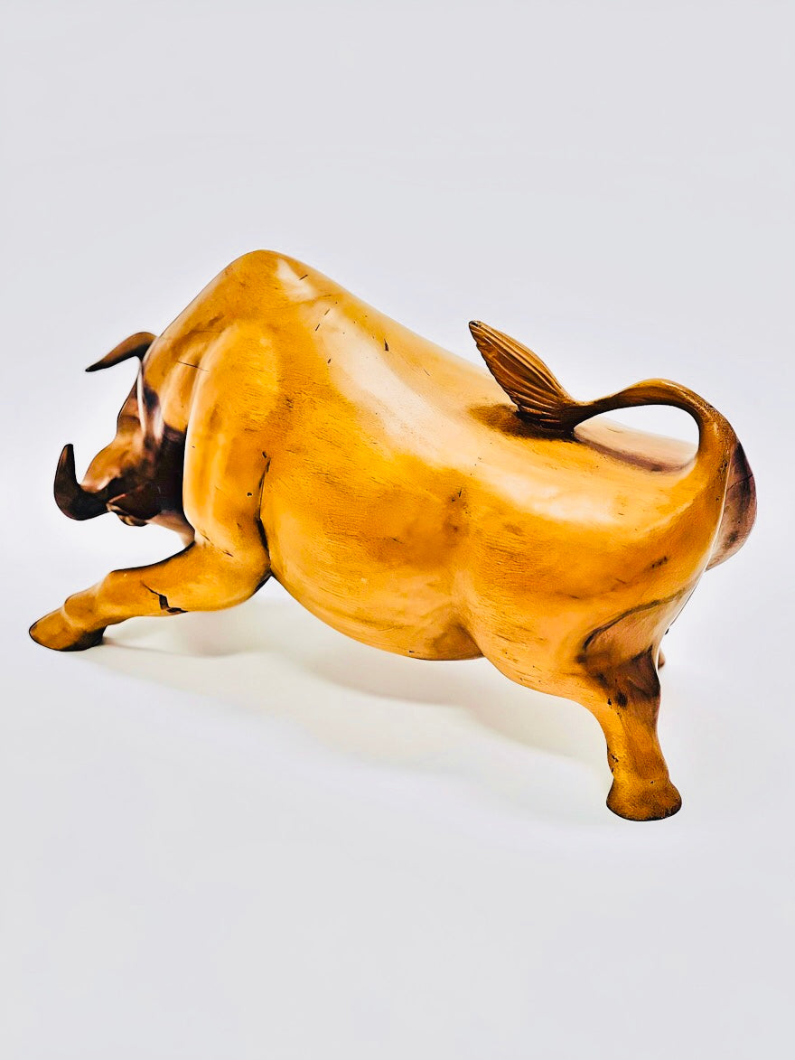 Handmade large wooden bull