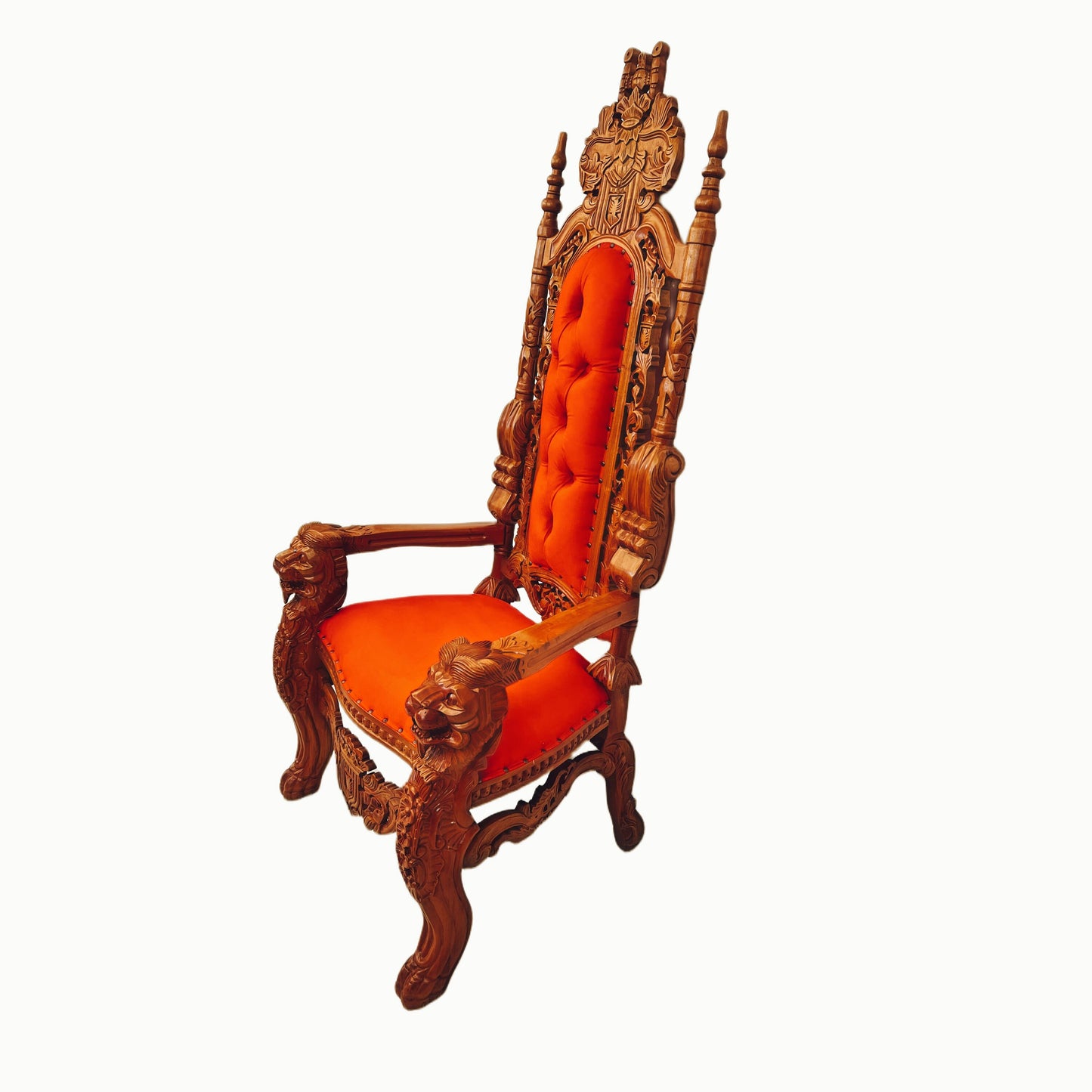 Throne Chair | King Throne Chair | Mahogany wood | Red | Lion Head