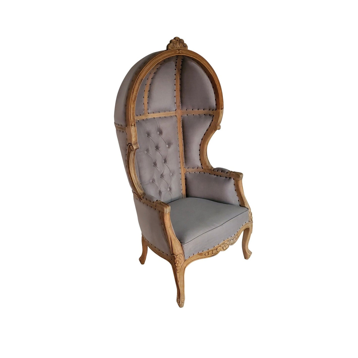 Balloon Chair | Porter Chair | Grey Velvet Throne | Louis XV Style Tufted Dome Canopy Chair | French Inspired Design