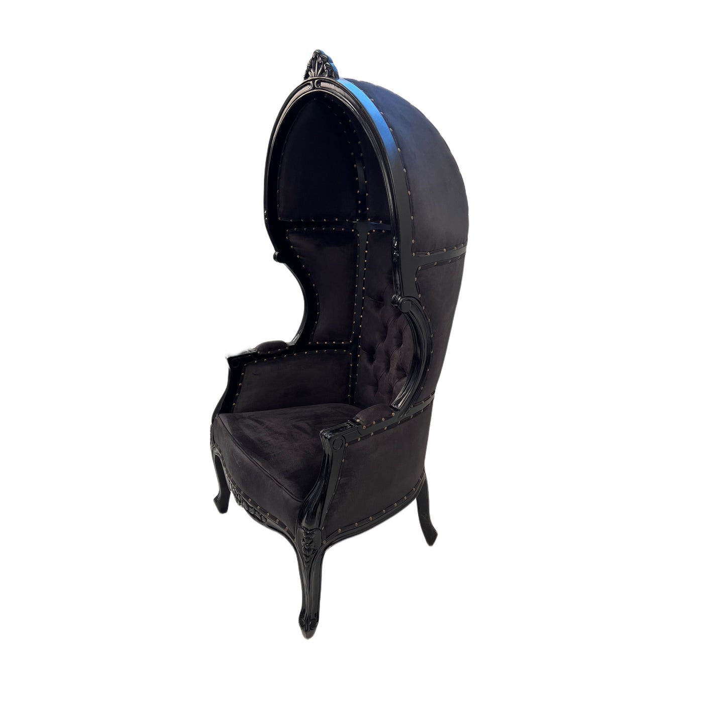Balloon Chair  | Porter Chair | Throne | Louis XV Style Tufted Dome Canopy Chair | Black Velvet Black Trim | French Inspired Design