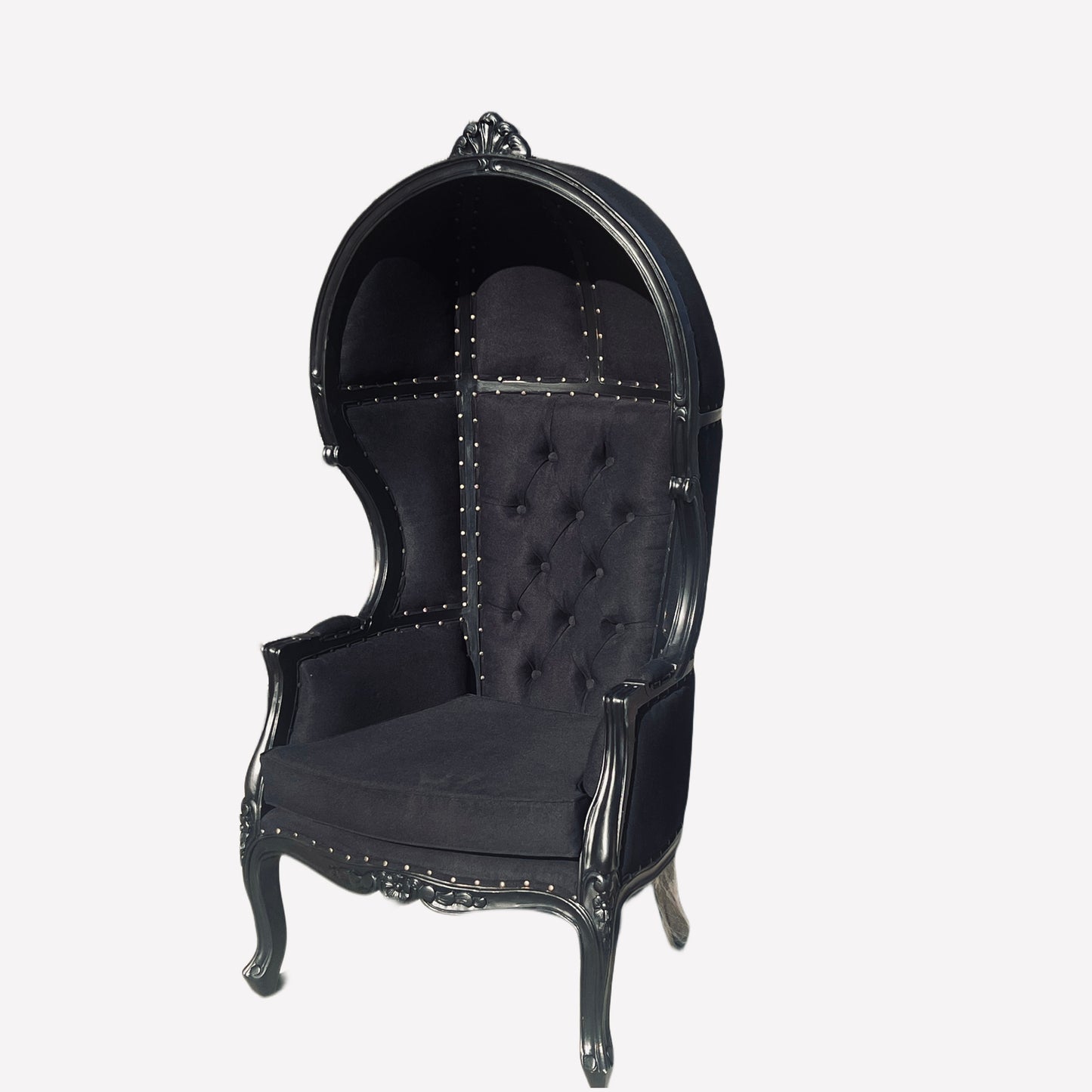 Balloon Chair  | Porter Chair | Throne | Louis XV Style Tufted Dome Canopy Chair | Black Velvet Black Trim | French Inspired Design