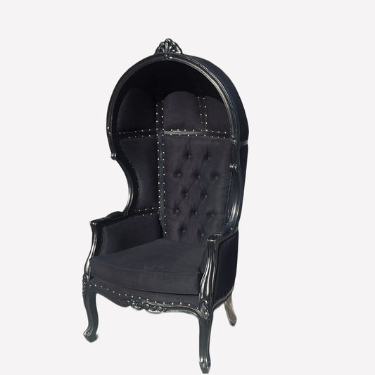 Balloon Chair  | Porter Chair | Throne | Louis XV Style Tufted Dome Canopy Chair | Black Velvet Black Trim | French Inspired Design