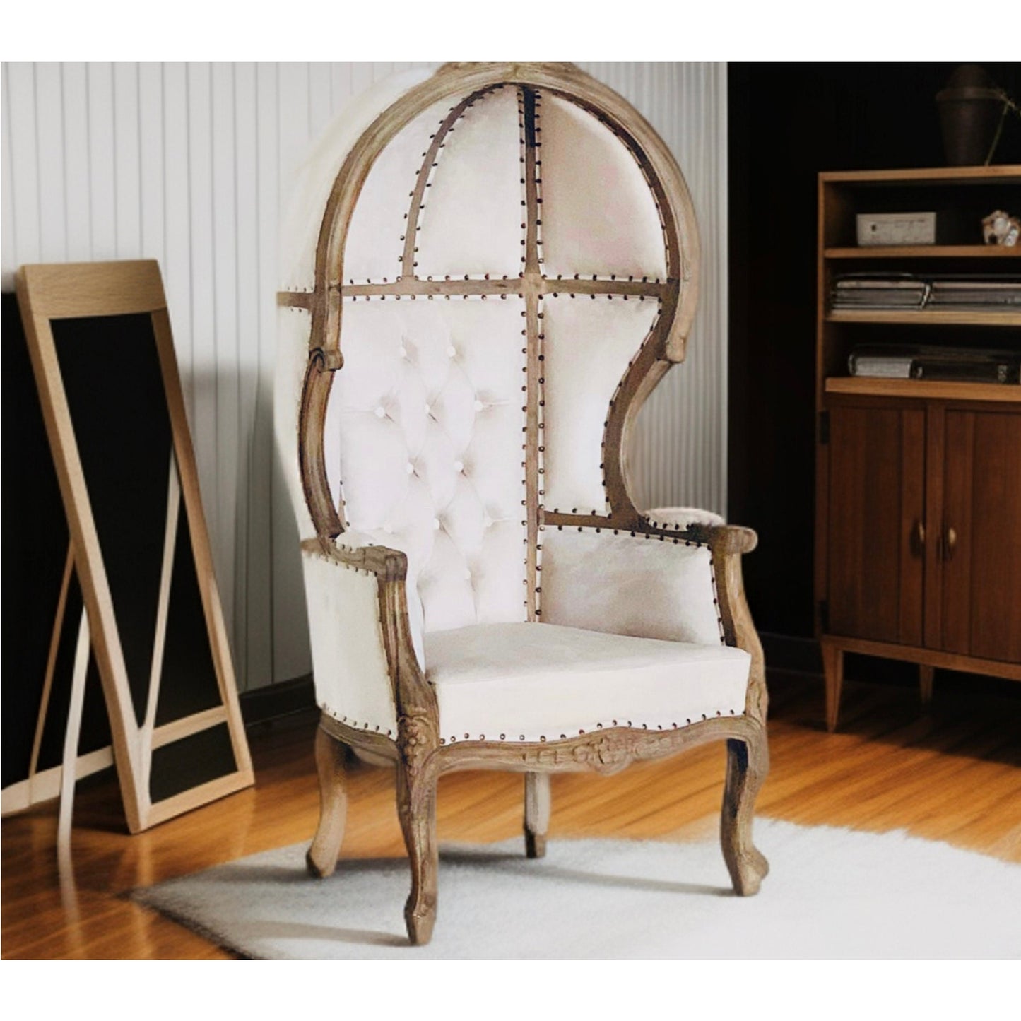 Balloon Chair | Porter Chair | White Velvet Throne | Louis XV Style Tufted Dome Canopy Chair | French Style