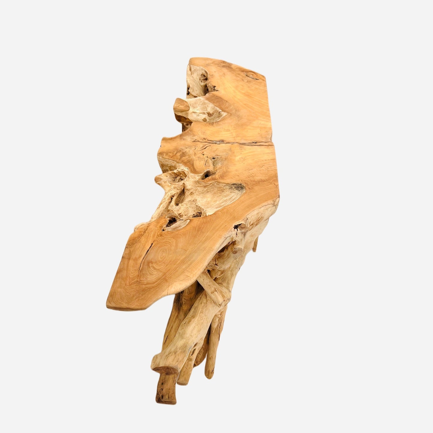 Teak Wood Root Console Table with Glass Top