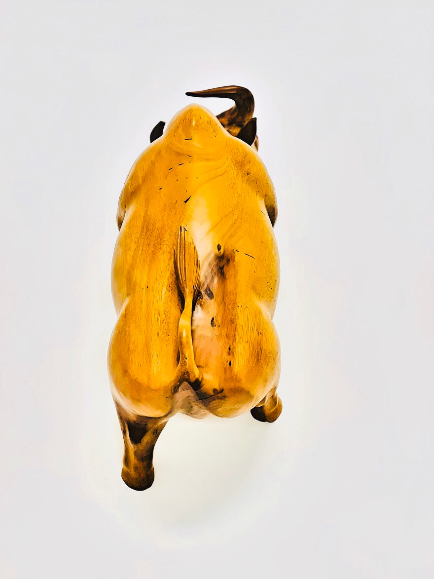 Handmade large wooden bull