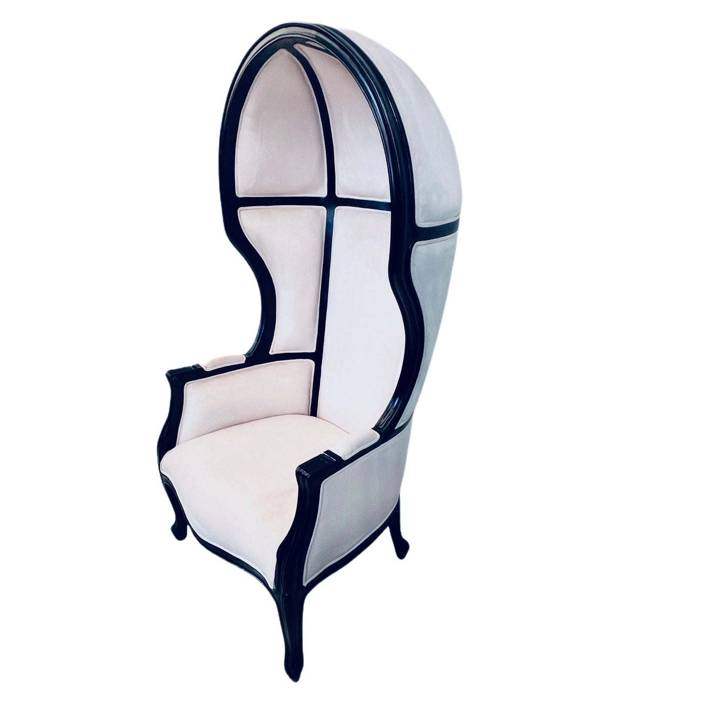 Balloon Chair | Porter Chair | White Velvet Black Trim Throne | Louis XV Style Dome Canopy Chair | French Inspired Design