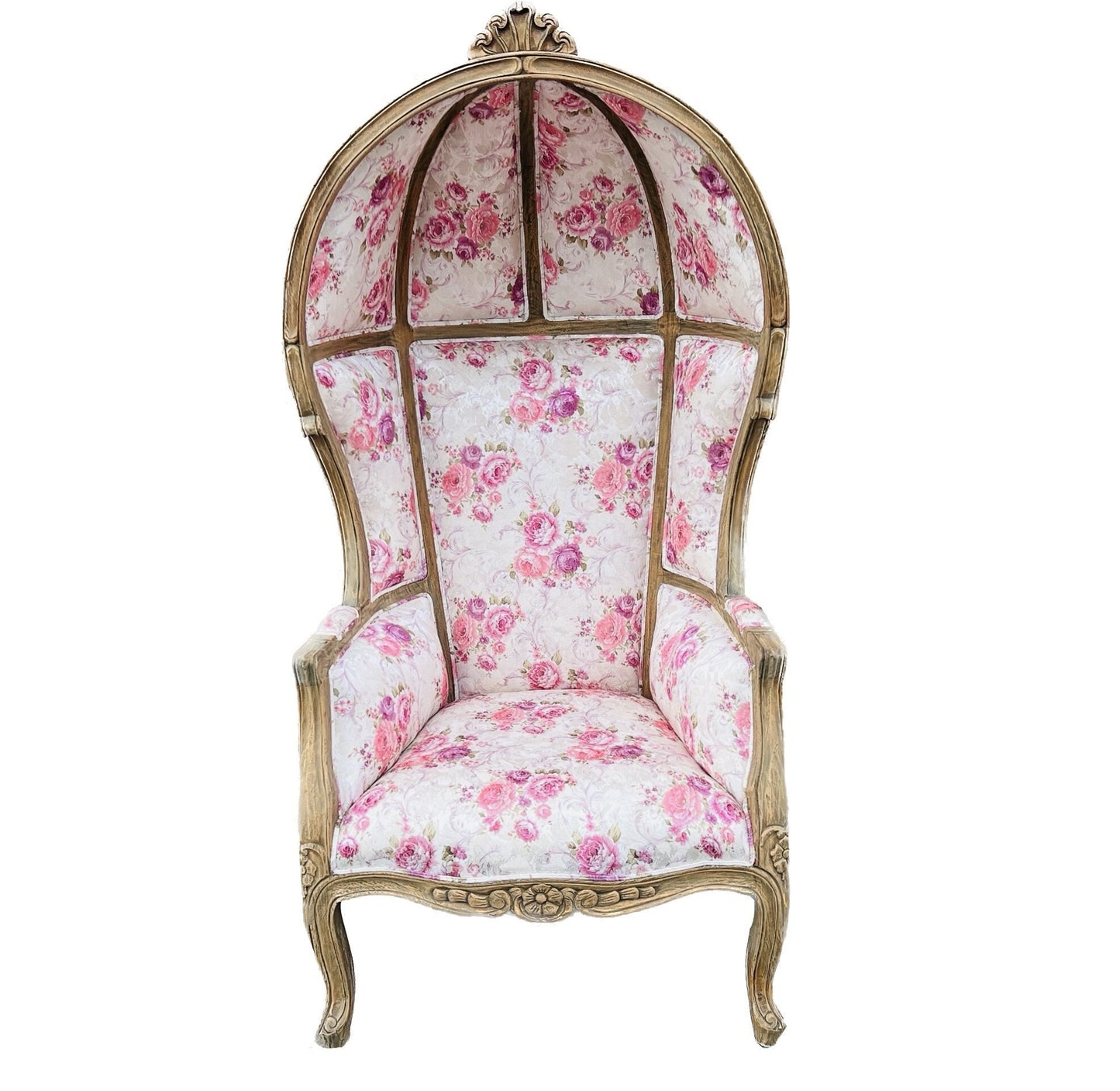 Balloon Chair | Porter Chair | Throne | Louis XV Style Tufted Dome Canopy Chair | Pink Floral Fabric | French Inspired Design