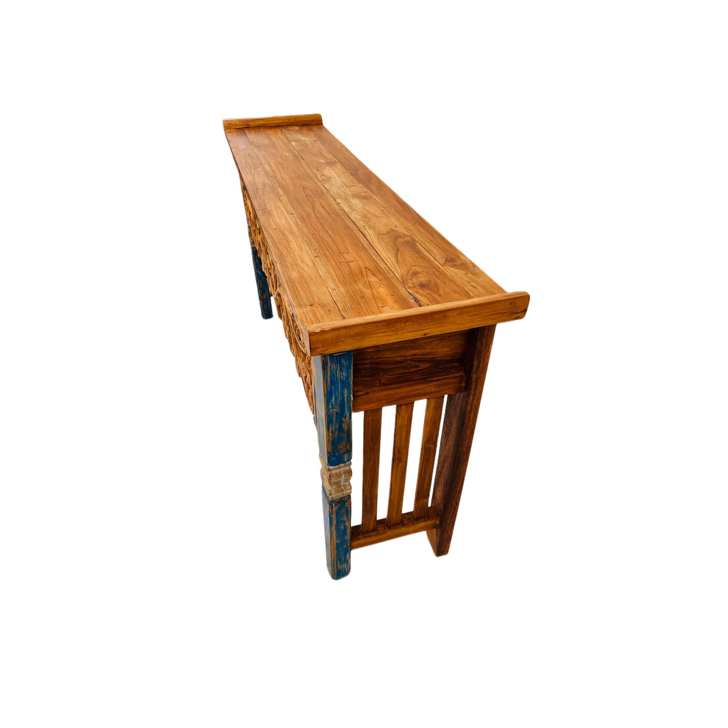 Console Table | Reclaimed Teak Wood | Architectural Carved Console | Hand-Painted | Handmade | Carved Console Table | Leaf Design