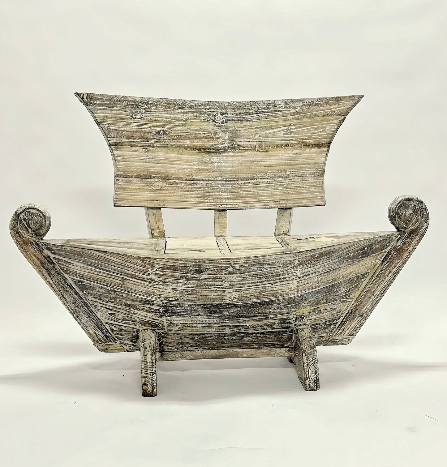 Teakwood Whitewash Boat Bench With Under-seat Storage