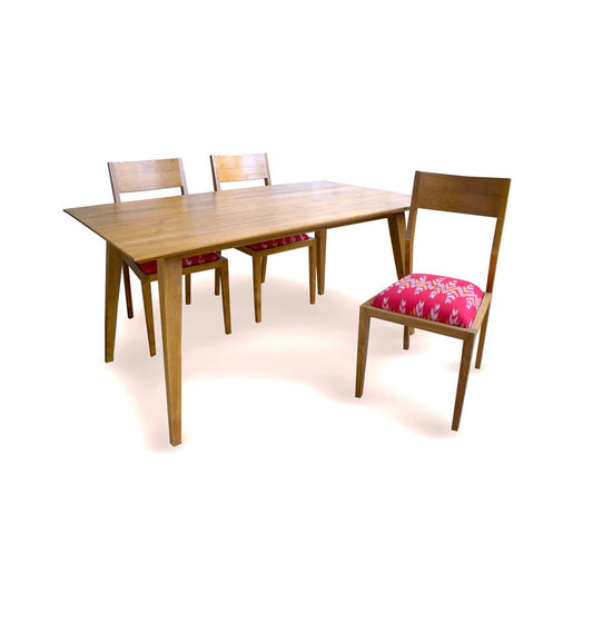 Sleek Mid-century Modern Teakwood Dining Table Set With 6 Chairs
