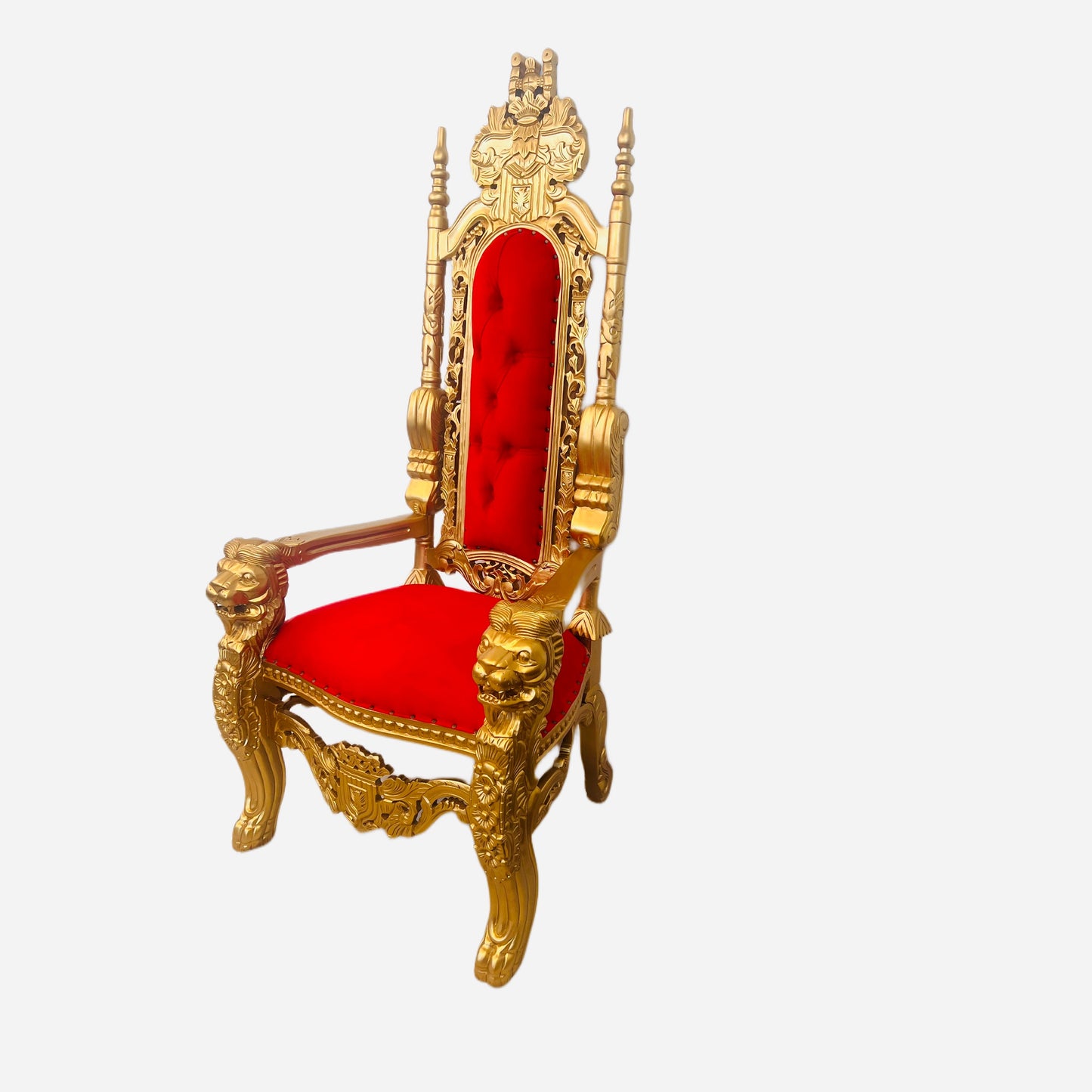 Throne Chair | King Throne Chair | Mahogany wood | Red | Lion Head