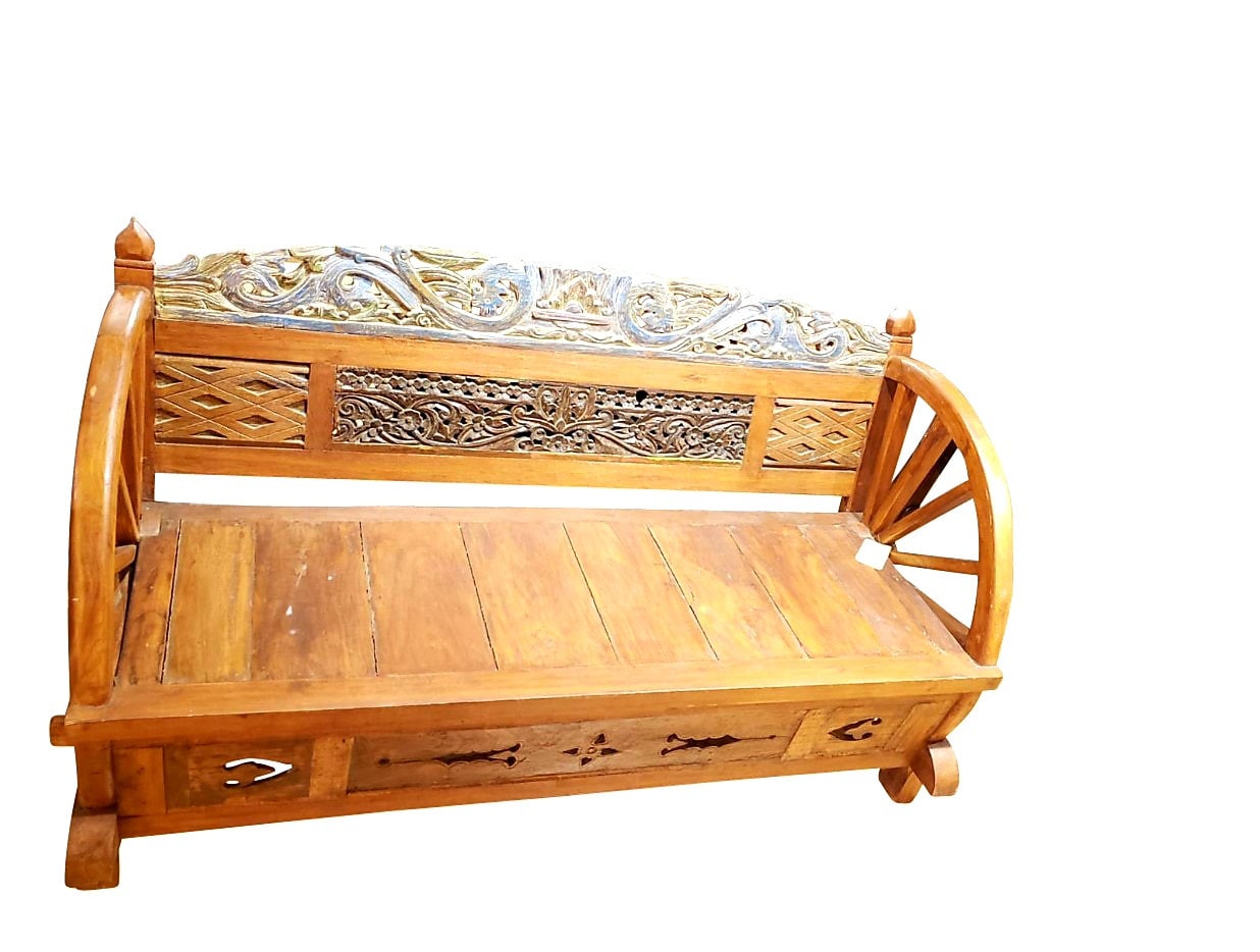 Reclaimed Teakwood Wagon Wheel Bench