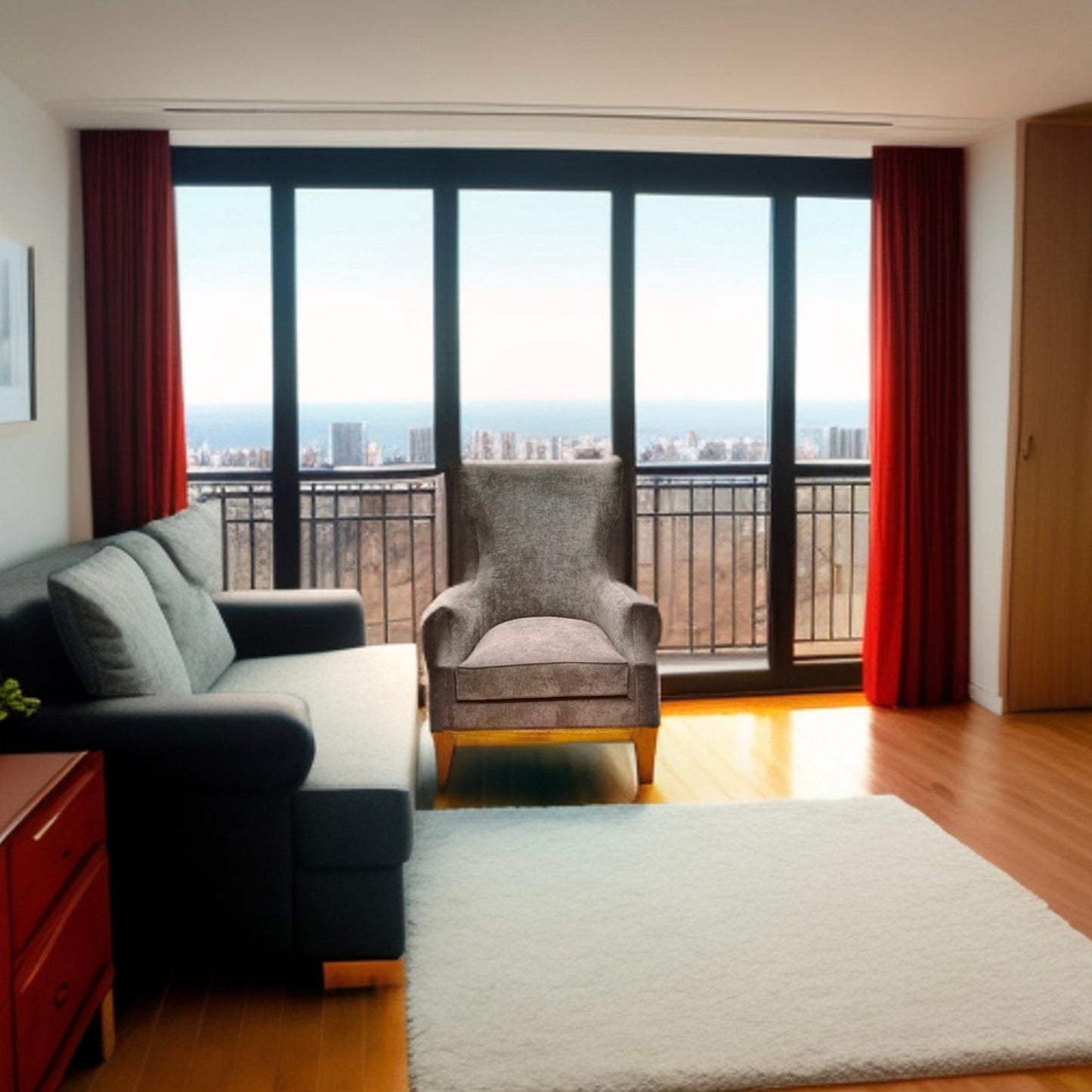 Grey Wingback Chair Solid Wood Handcrafted