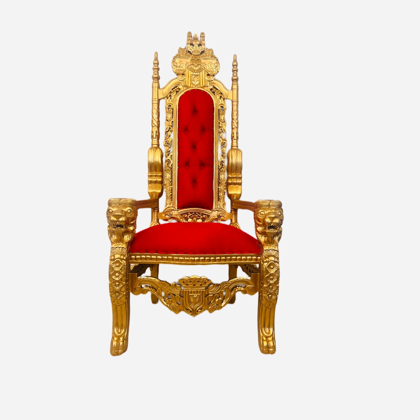 Throne Chair | King Throne Chair | Mahogany wood | Red | Lion Head