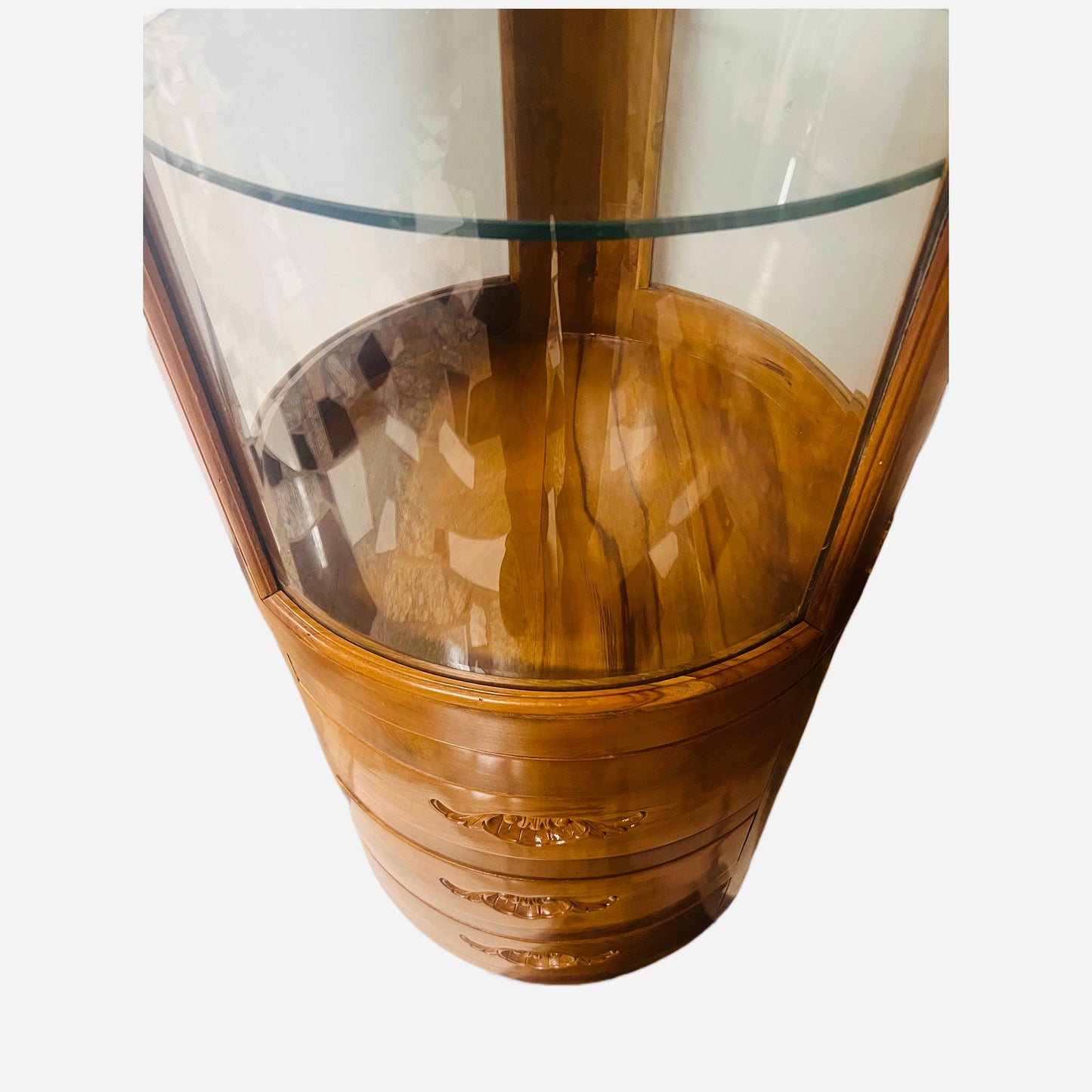 Teak Bottle Shaped Display Cabinet Glass Displays Wooden Drawers Unique Teak Display Cabinet Glass Display Cabinet Showcase Cabinet