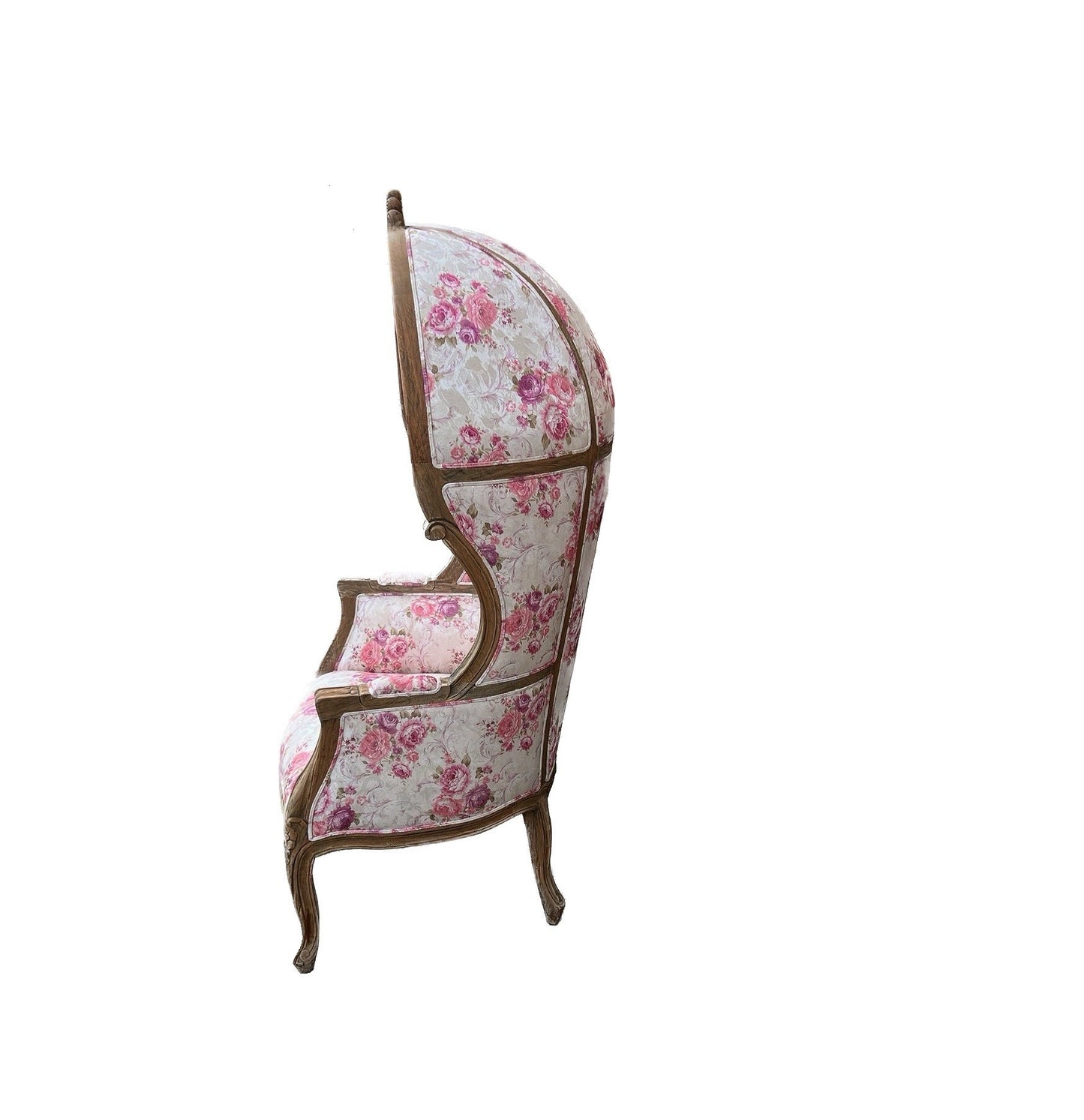 Balloon Chair | Porter Chair | Throne | Louis XV Style Tufted Dome Canopy Chair | Pink Floral Fabric | French Inspired Design