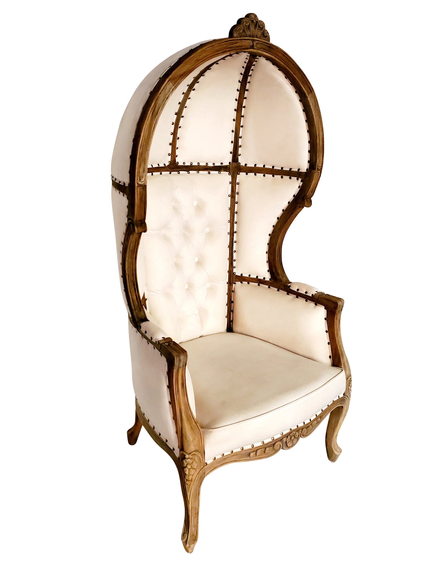 Balloon Chair | Porter Chair | Throne | Louis XV Style Tufted Dome Canopy Chair | White Linen | French Inspired Design