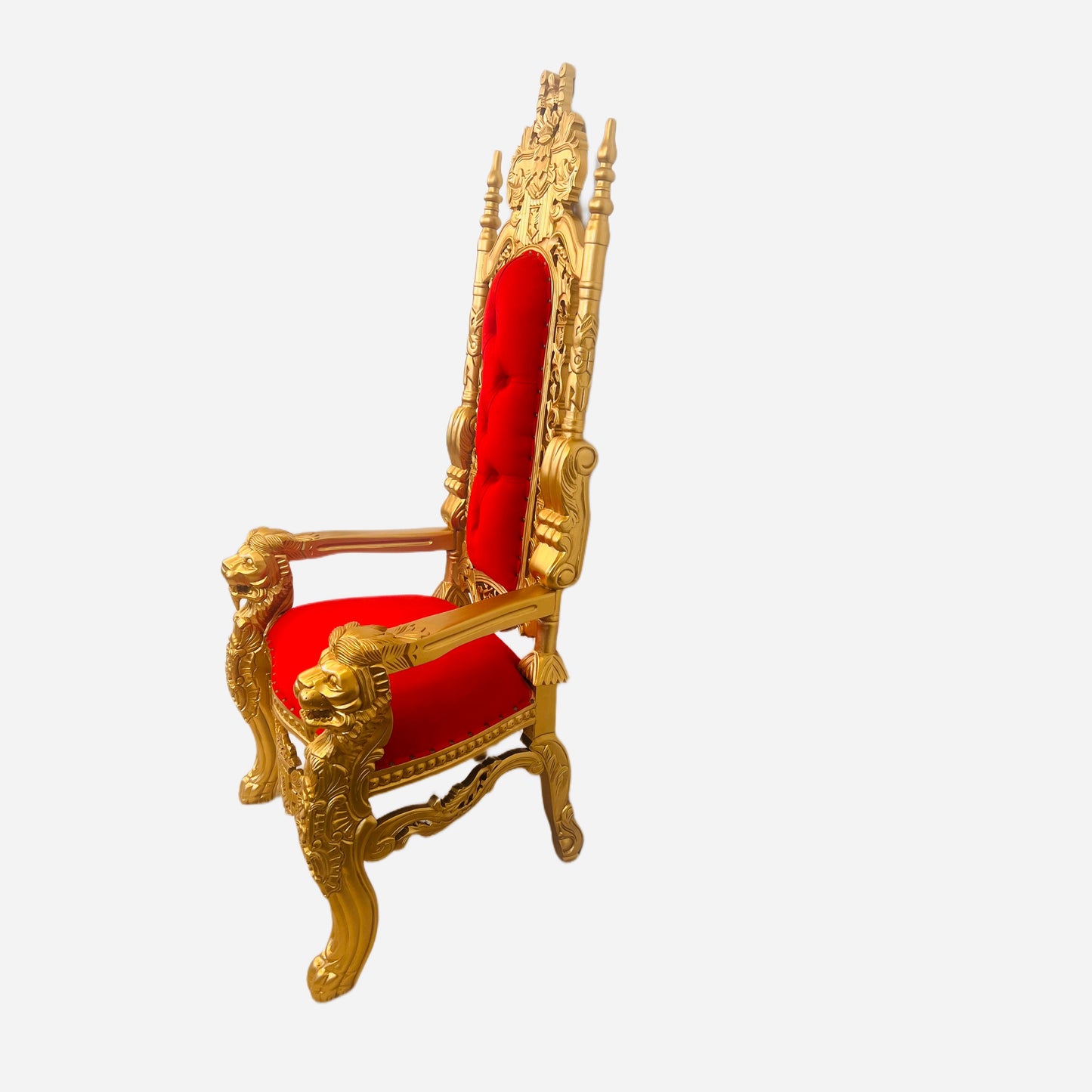 Throne Chair | King Throne Chair | Mahogany wood | Red | Lion Head