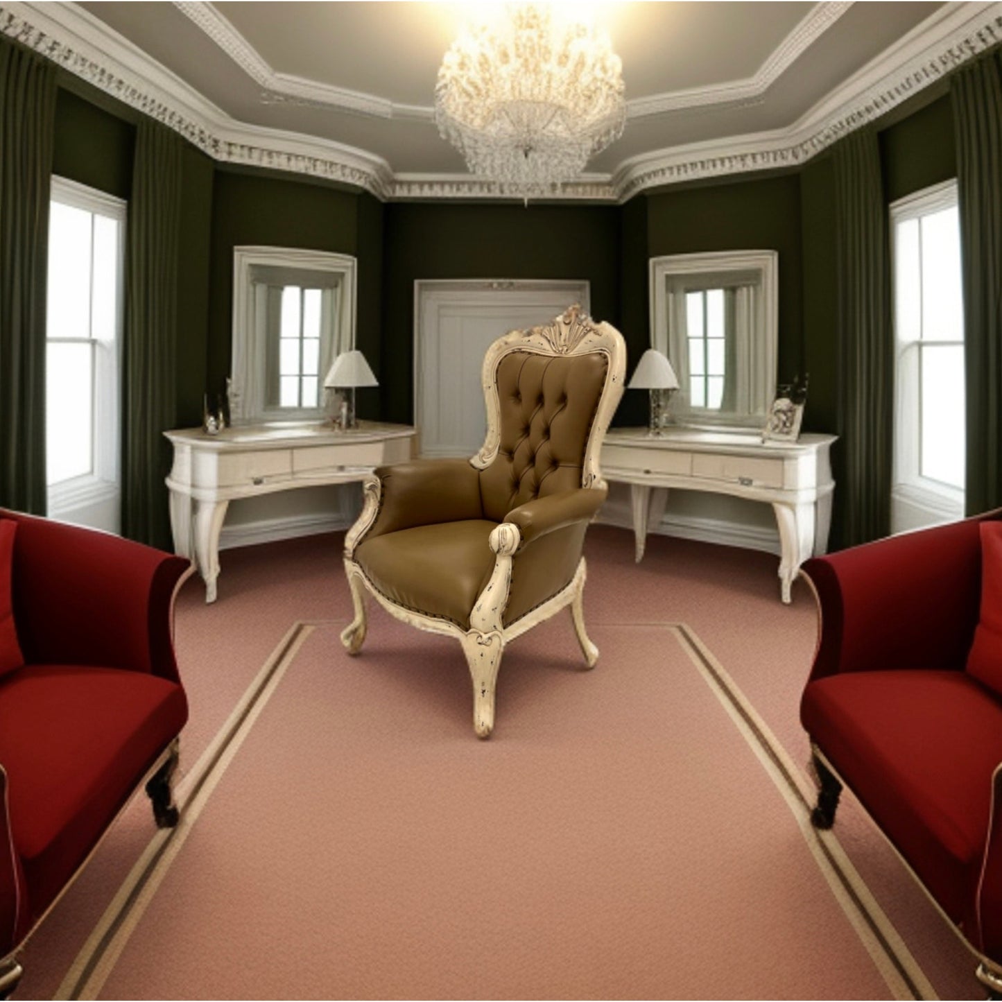 Rustic Arm Chairs Solid Mahogany Wood Leather