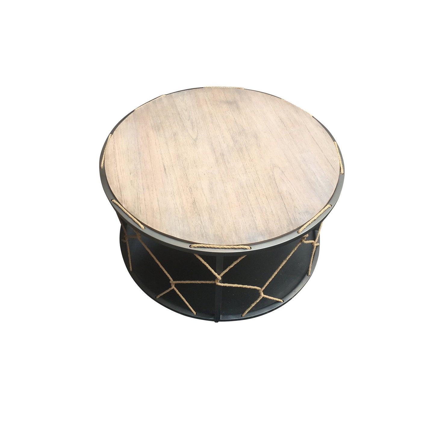 Modern Center Table Metal Solid Wood Woven Rope Coffee Table Accent Table