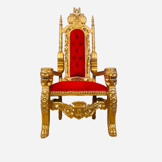 Throne Chair | King Throne Chair | Mahogany wood | Red | Lion Head